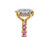 Yellow gold Emerald Cut Diamond Solitaire Ring with Round with Pink Sapphire side stone Pavé Band and Four-Prong Setting_41
