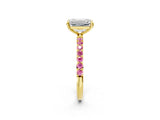 Yellow gold Emerald Cut Diamond Solitaire Ring with Round with Pink Sapphire side stone Pavé Band and Prong Setting_14