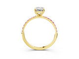 Yellow gold Emerald Cut Diamond Solitaire Ring with Round with Pink Sapphire side stone Pavé Band and Prong Setting_15