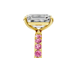 Yellow gold Emerald Cut Diamond Solitaire Ring with Round with Pink Sapphire side stone Pavé Band and Prong Setting_17
