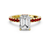 Yellow gold Emerald Cut Diamond Solitaire Ring with Round with Ruby side stone Pavé Band and Four-Prong Setting_36