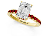Yellow gold Emerald Cut Diamond Solitaire Ring with Round with Ruby side stone Pavé Band and Four-Prong Setting_37