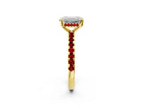 Yellow gold Emerald Cut Diamond Solitaire Ring with Round with Ruby side stone Pavé Band and Four-Prong Setting_38