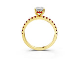 Yellow gold Emerald Cut Diamond Solitaire Ring with Round with Ruby side stone Pavé Band and Four-Prong Setting_39