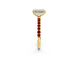 Yellow gold Emerald Cut Diamond Solitaire Ring with Round with Ruby side stone Pavé Band and Prong Setting_38