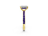 Yellow gold Emerald Cut Diamond Solitaire Ring with Round with Tanzanite side stone Pavé Band and Four-Prong Setting_38