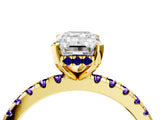 Yellow gold Emerald Cut Diamond Solitaire Ring with Round with Tanzanite side stone Pavé Band and Four-Prong Setting_40