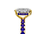 Yellow gold Emerald Cut Diamond Solitaire Ring with Round with Tanzanite side stone Pavé Band and Four-Prong Setting_41