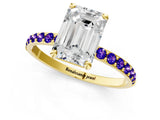 Yellow gold Emerald Cut Diamond Solitaire Ring with Round with Tanzanite side stone Pavé Band and Prong Setting_13