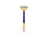 Yellow gold Emerald Cut Diamond Solitaire Ring with Round with Tanzanite side stone Pavé Band and Prong Setting_14