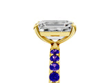 Yellow gold Emerald Cut Diamond Solitaire Ring with Round with Tanzanite side stone Pavé Band and Prong Setting_17