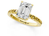 Yellow gold Emerald Cut Diamond Solitaire Ring with Round with Yellow Sapphire side stone Pavé Band and Four-Prong Setting_37