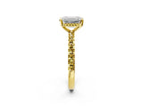 Yellow gold Emerald Cut Diamond Solitaire Ring with Round with Yellow Sapphire side stone Pavé Band and Four-Prong Setting_38