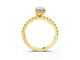 Yellow gold Emerald Cut Diamond Solitaire Ring with Round with Yellow Sapphire side stone Pavé Band and Four-Prong Setting_39
