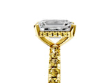 Yellow gold Emerald Cut Diamond Solitaire Ring with Round with Yellow Sapphire side stone Pavé Band and Four-Prong Setting_41