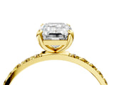 Yellow gold Emerald Cut Diamond Solitaire Ring with Round with Yellow Sapphire side stone Pavé Band and Prong Setting_28