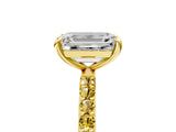Yellow gold Emerald Cut Diamond Solitaire Ring with Round with Yellow Sapphire side stone Pavé Band and Prong Setting_29
