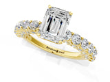 Yellow gold Emerald Cut Diamond Solitaire Ring with Shared Prong Pavé Band and Four-Prong Setting_81