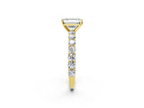 Yellow gold Emerald Cut Diamond Solitaire Ring with Shared Prong Pavé Band and Four-Prong Setting_82