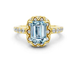 Yellow gold Emerald Cut Diamond Solitaire Ring with Shared Prong Pavé Band