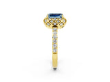 Yellow gold Emerald Cut Diamond Solitaire Ring with Shared Prong Pavé Band_2