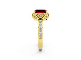 Yellow gold Emerald Cut Diamond Solitaire Ring with Shared Prong Pavé Band_2