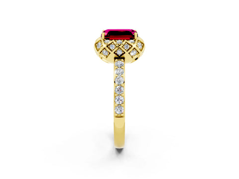 Yellow gold Emerald Cut Diamond Solitaire Ring with Shared Prong Pavé Band_2