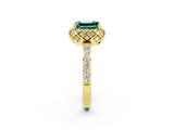 Yellow gold Emerald Cut Diamond Solitaire Ring with Shared Prong Pavé Band_2