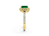 Yellow gold Emerald Cut Diamond Solitaire Ring with Shared Prong Pavé Band_2