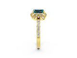 Yellow gold Emerald Cut Diamond Solitaire Ring with Shared Prong Pavé Band_2