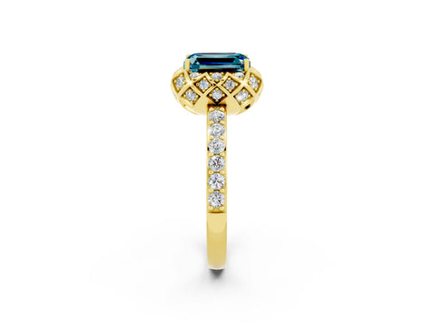 Yellow gold Emerald Cut Diamond Solitaire Ring with Shared Prong Pavé Band_2