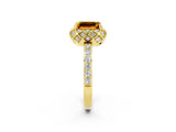 Yellow gold Emerald Cut Diamond Solitaire Ring with Shared Prong Pavé Band_2
