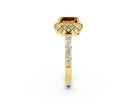 Yellow gold Emerald Cut Diamond Solitaire Ring with Shared Prong Pavé Band_2
