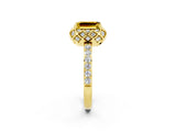 Yellow gold Emerald Cut Diamond Solitaire Ring with Shared Prong Pavé Band_2