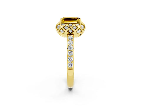 Yellow gold Emerald Cut Diamond Solitaire Ring with Shared Prong Pavé Band_2