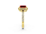 Yellow gold Emerald Cut Diamond Solitaire Ring with Shared Prong Pavé Band_2