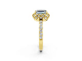 Yellow gold Emerald Cut Diamond Solitaire Ring with Shared Prong Pavé Band_2