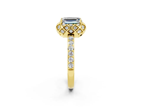 Yellow gold Emerald Cut Diamond Solitaire Ring with Shared Prong Pavé Band_2