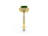 Yellow gold Emerald Cut Diamond Solitaire Ring with Shared Prong Pavé Band_2