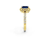 Yellow gold Emerald Cut Diamond Solitaire Ring with Shared Prong Pavé Band_2