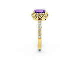 Yellow gold Emerald Cut Diamond Solitaire Ring with Shared Prong Pavé Band_2