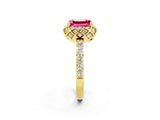 Yellow gold Emerald Cut Diamond Solitaire Ring with Shared Prong Pavé Band_2