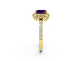 Yellow gold Emerald Cut Diamond Solitaire Ring with Shared Prong Pavé Band_2