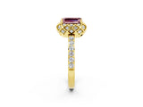 Yellow gold Emerald Cut Diamond Solitaire Ring with Shared Prong Pavé Band_2