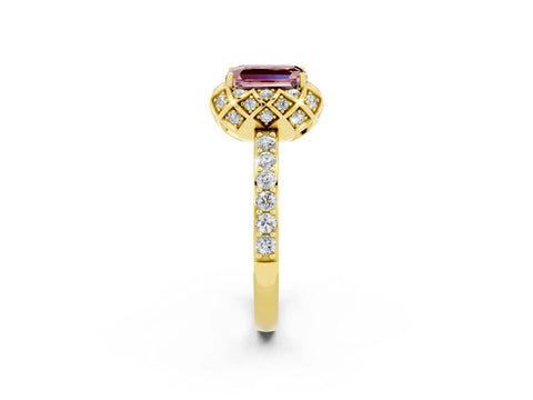 Yellow gold Emerald Cut Diamond Solitaire Ring with Shared Prong Pavé Band_2