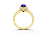Yellow gold Emerald Cut Diamond Solitaire Ring with Shared Prong Pavé Band_3