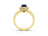 Yellow gold Emerald Cut Diamond Solitaire Ring with Shared Prong Pavé Band_3