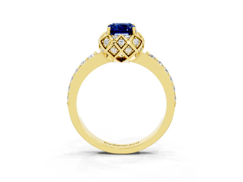 Yellow gold Emerald Cut Diamond Solitaire Ring with Shared Prong Pavé Band_3