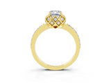 Yellow gold Emerald Cut Diamond Solitaire Ring with Shared Prong Pavé Band_3