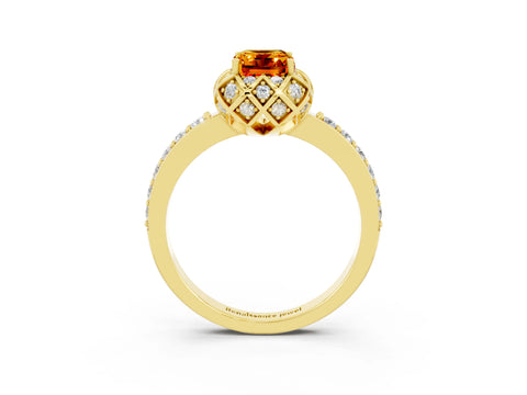 Yellow gold Emerald Cut Diamond Solitaire Ring with Shared Prong Pavé Band_3
